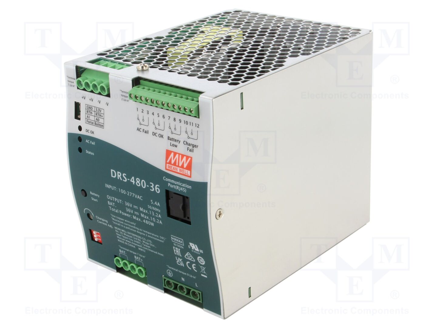 MEAN WELL DRS-480-36 DIN-kiskoon asennettava verkkolaite 480W 36VDC