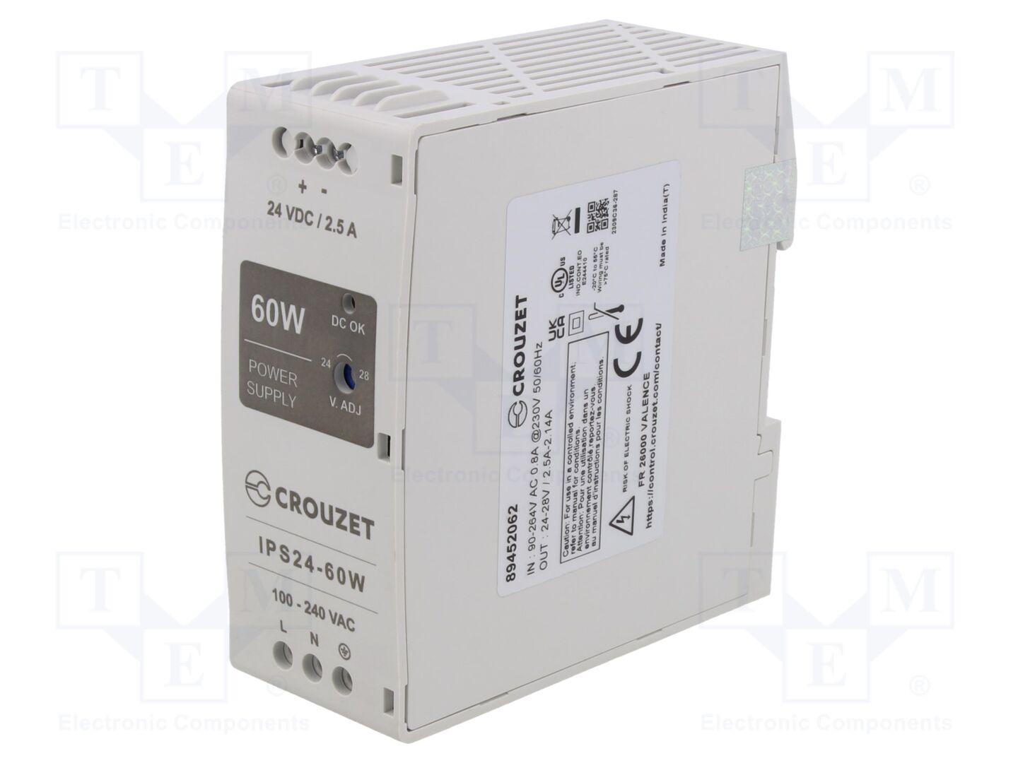 CROUZET IPS24-60W DIN-kiskoon asennettava kytkentäsähkönsyöttö 60W 24VDC