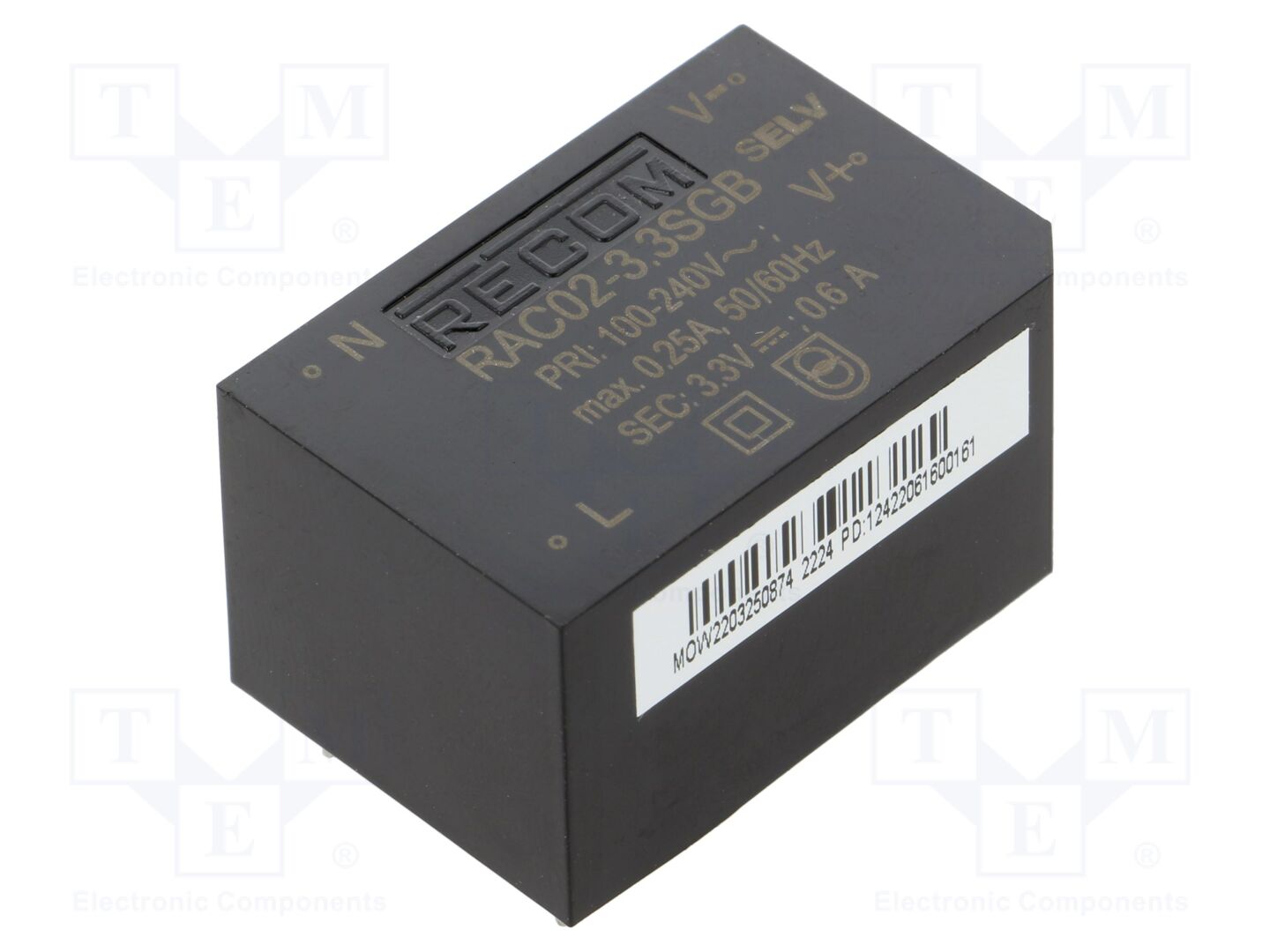 RECOM RAC02-3.3SGB AC/DC-muunnin 2W, 3.3VDC