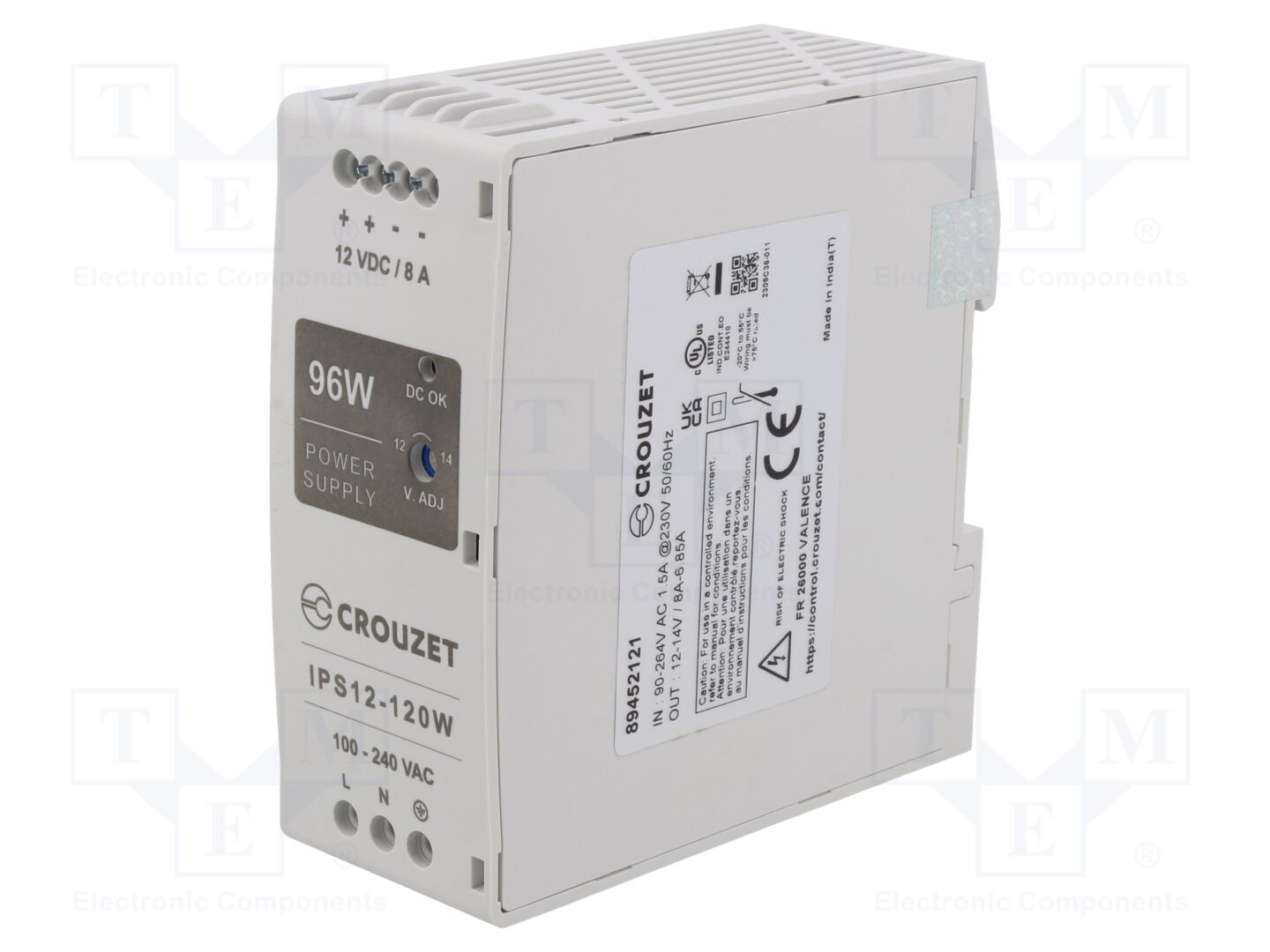 CROUZET IPS12-120W DIN-kiskoon asennettava kytkentävirtalähde 12VDC 8A