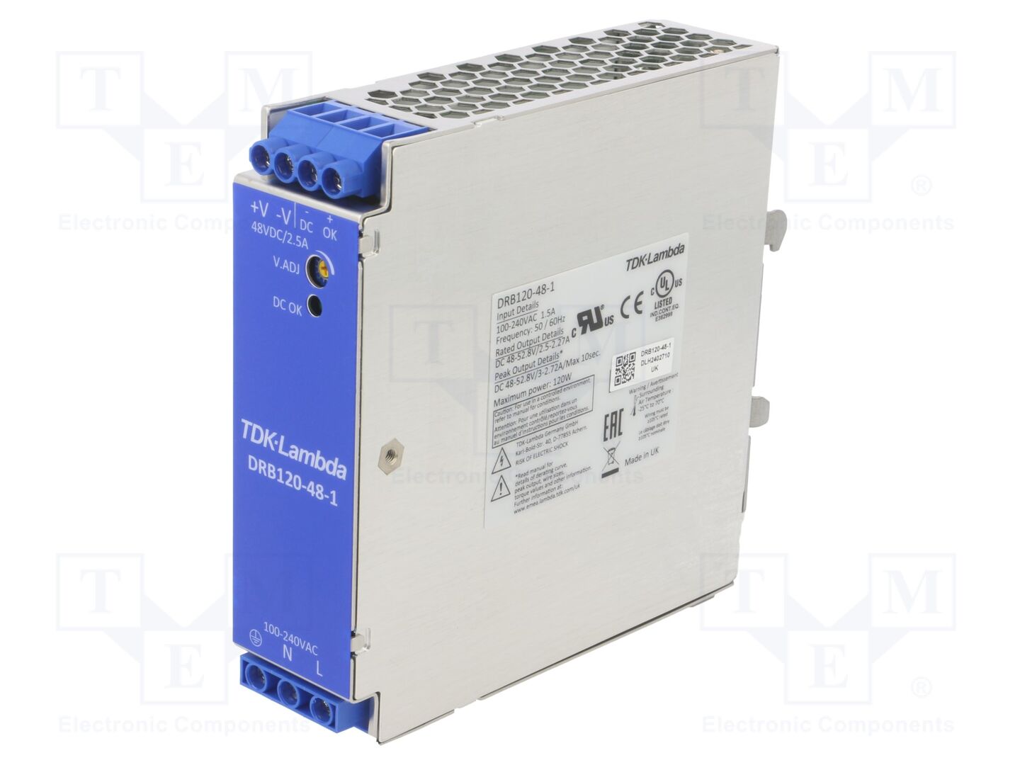 TDK-LAMBDA DRB120-48-1 DIN-kiskoon asennettava kytkentävirtalähde 120W 48VDC