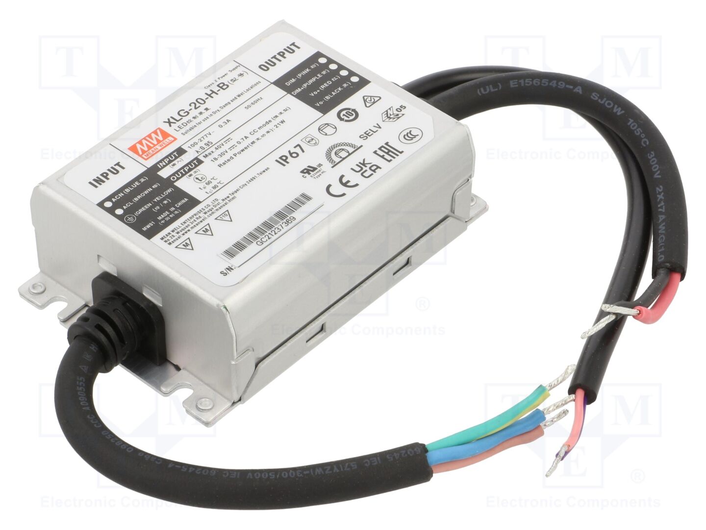 MEAN WELL XLG-20-H-B LED-virtalähde 20W 18-30VDC 700mA