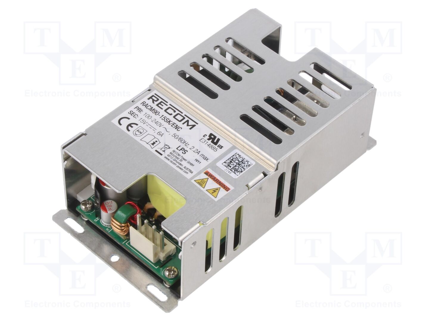 RECOM RACM90-15SK/ENC Sisäänrakennettu kytkentävirtalähde 90W 15VDC 6000mA