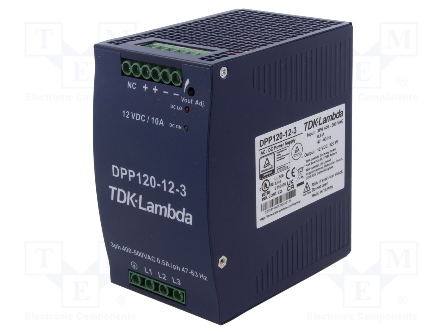 TDK-LAMBDA DPP120-12-3 DIN-kiskoon asennettava kytkentävirtalähde 120W 12VDC