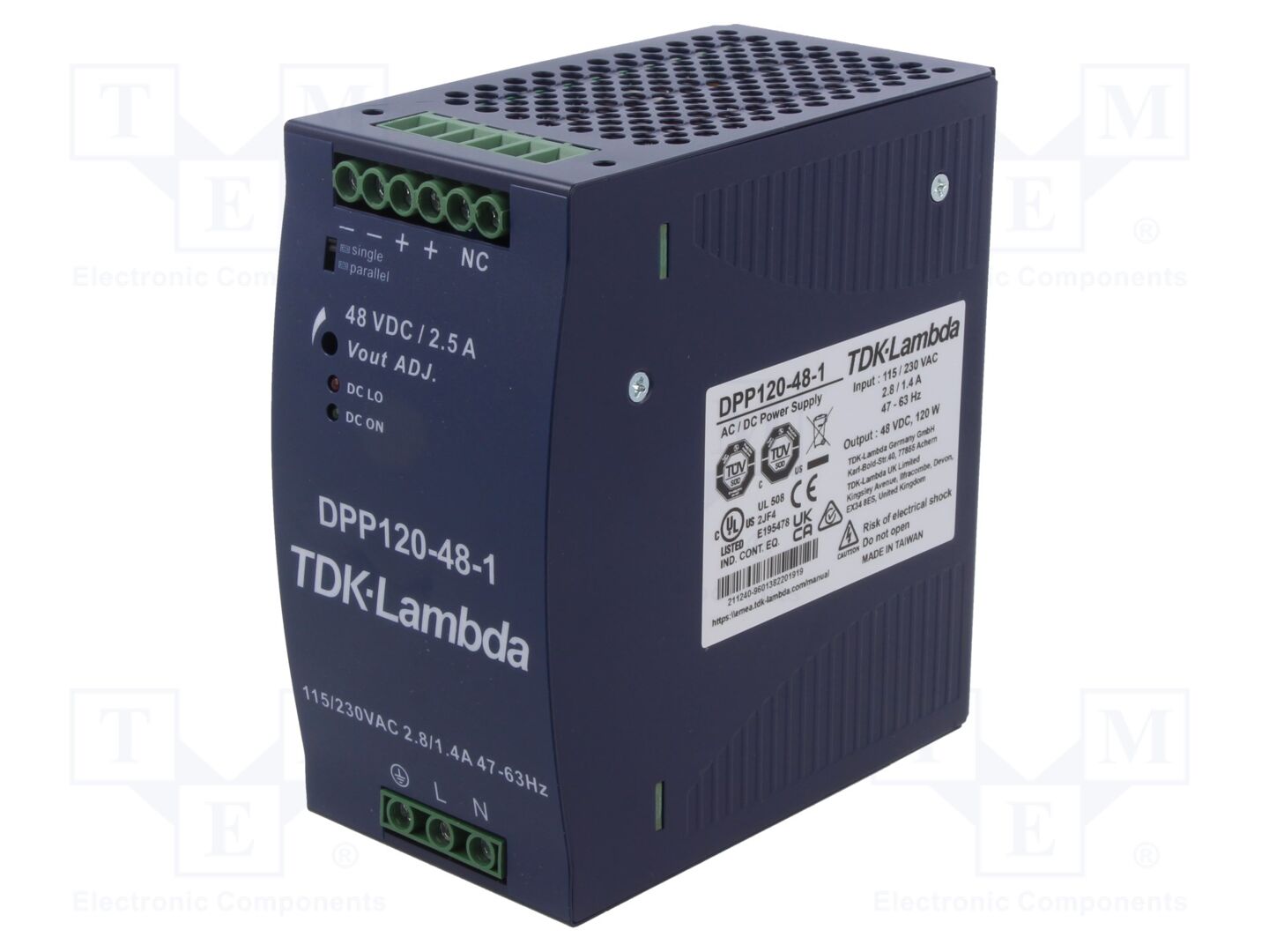 TDK-LAMBDA DPP120-48-1 DIN-kiskoon asennettava kytkentävirtalähde 120W 48VDC