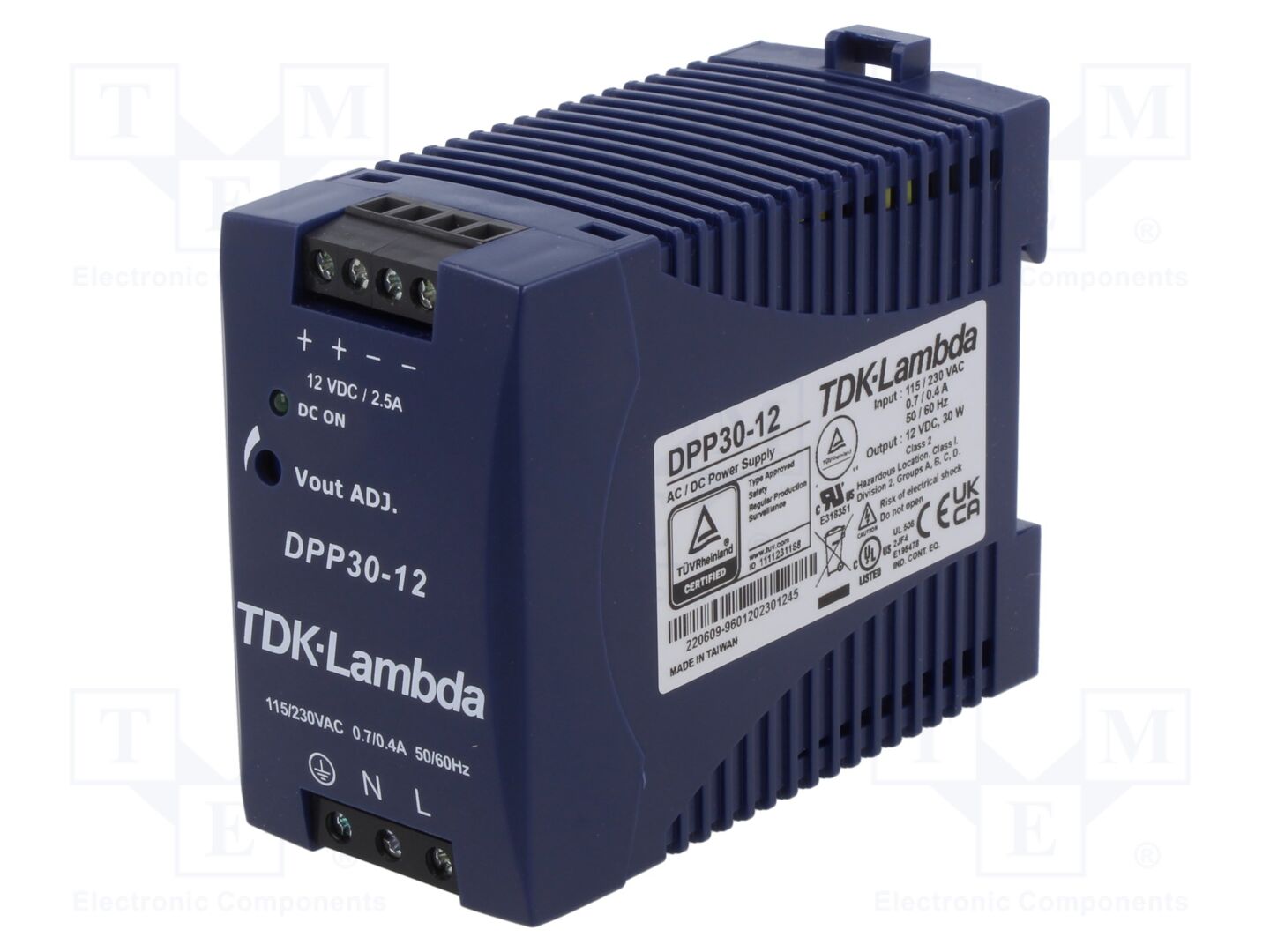 TDK-LAMBDA DPP30-12 DIN-kiskoon asennettava kytkentäsähkölaite 30W 12VDC