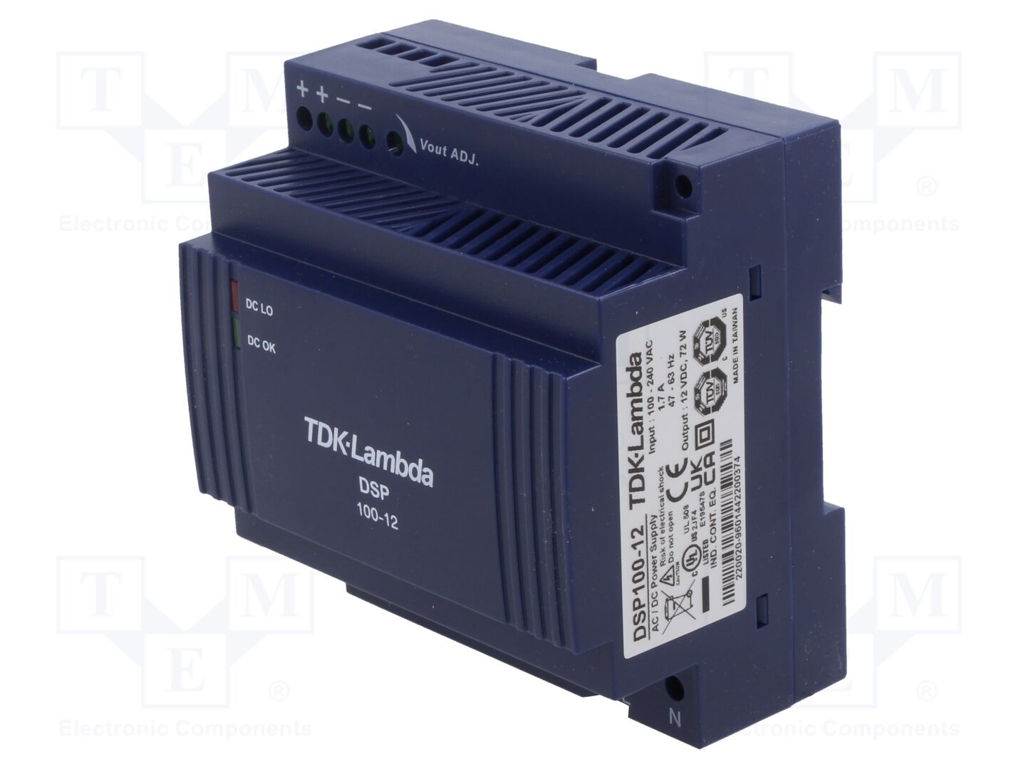 TDK-LAMBDA DSP100-12 DIN-kiskoon asennettava kytkentäsähkönsyöttö 72W 12VDC 6A