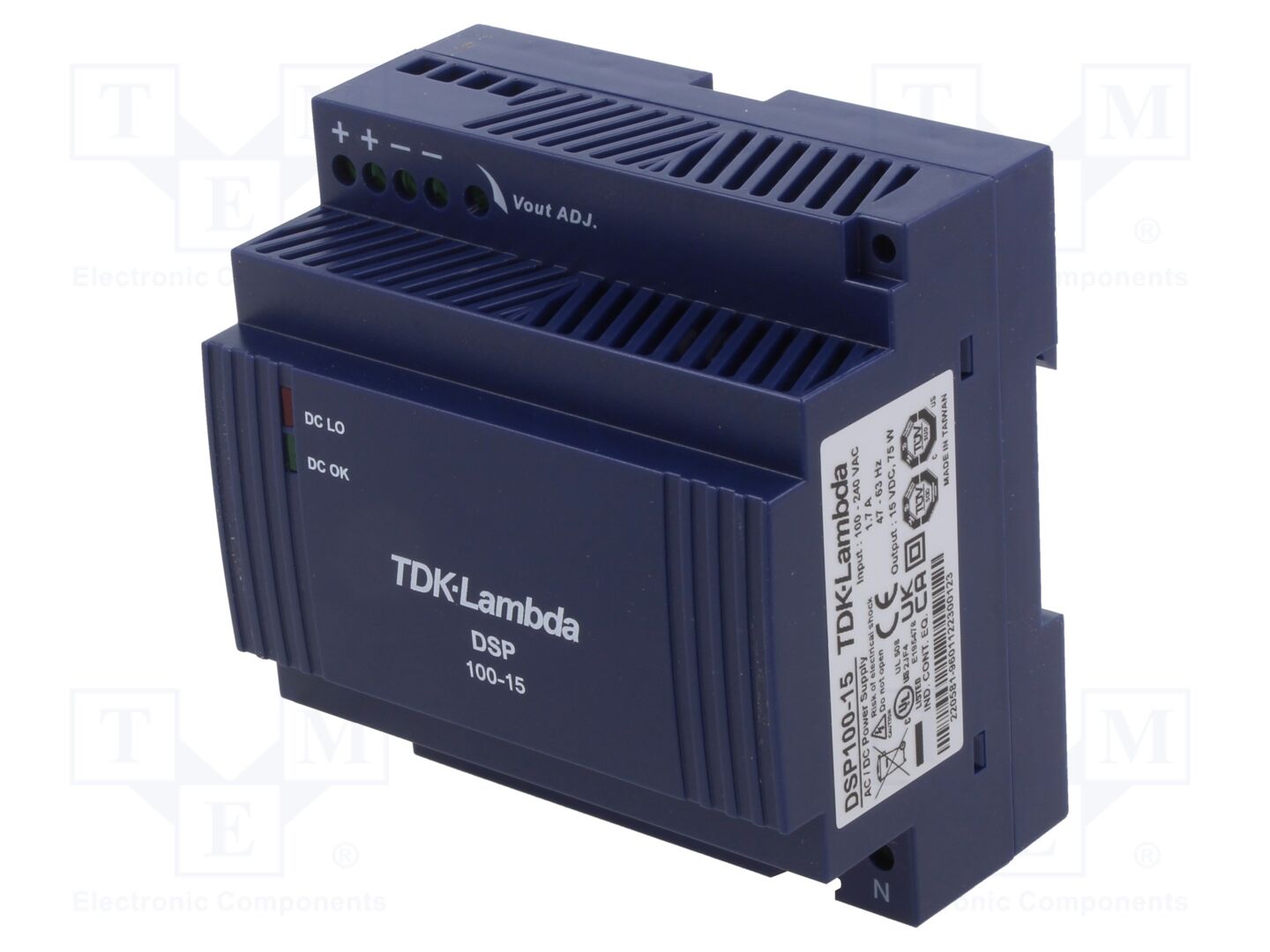 TDK-LAMBDA DSP100-15 DIN-kiskoon asennettava kytkentävirtalähde 75W 15VDC 5A