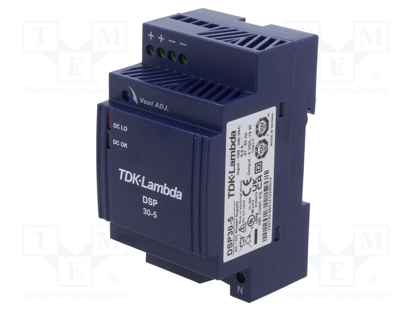 TDK-LAMBDA DSP30-5 DIN-kiskoon asennettava kytkentäsähkönsyöttö 15W 5VDC 3A
