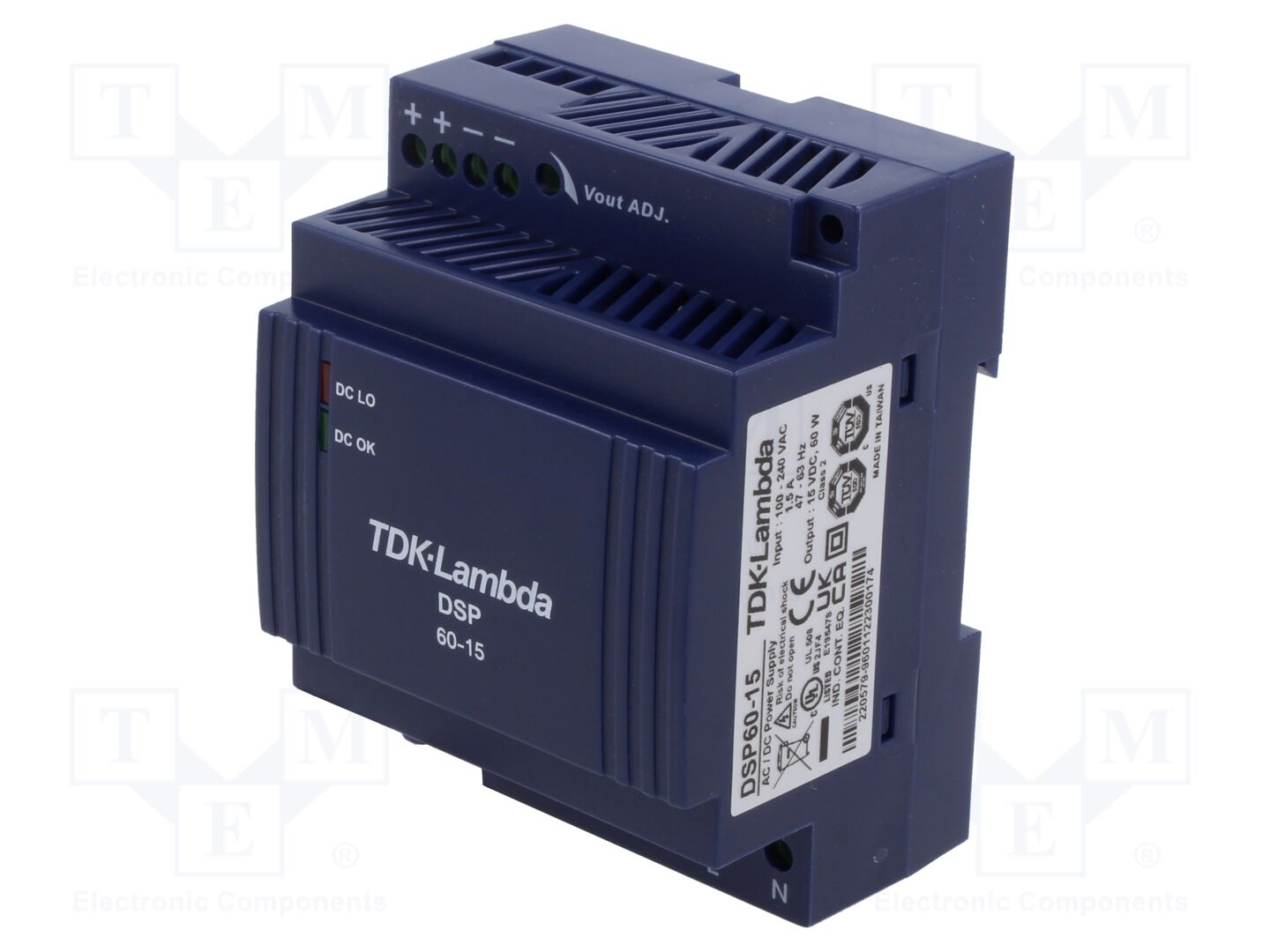 TDK-LAMBDA DSP60-15 DIN-kiskoon asennettava kytkentäsähkönsyöttö 60W 15VDC
