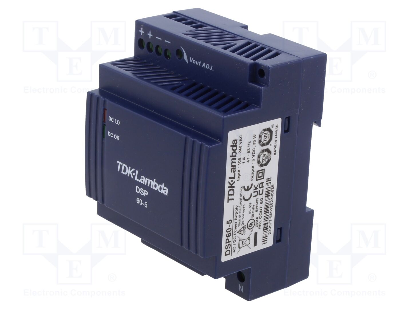 TDK-LAMBDA DSP60-5 DIN-kiskoon asennettava kytkentävirtalähde 35W 5VDC 7A