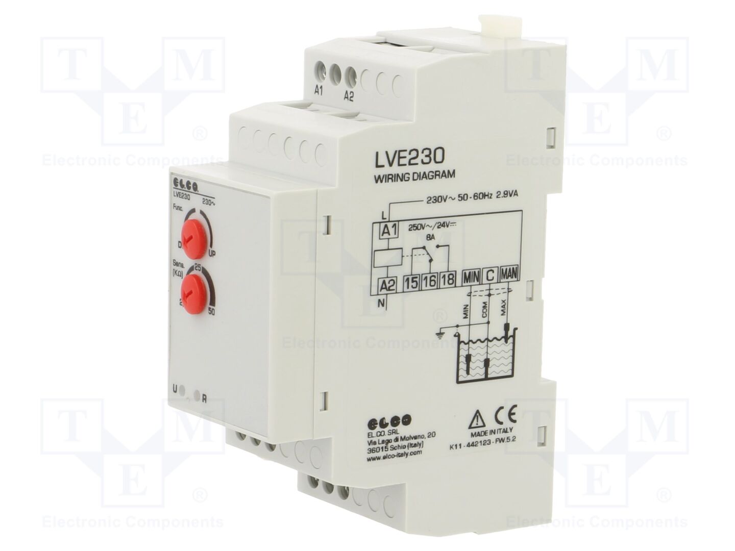 ELCO SRL LVE230 Pinnankorkeusrele 230VAC