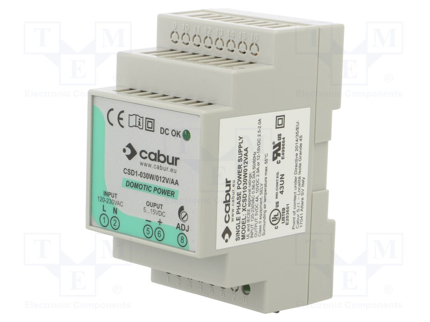 CABUR XCSD1030W012VAA DIN-kiskoon asennettava kytkentäsähkönsyöttö 30W 12VDC