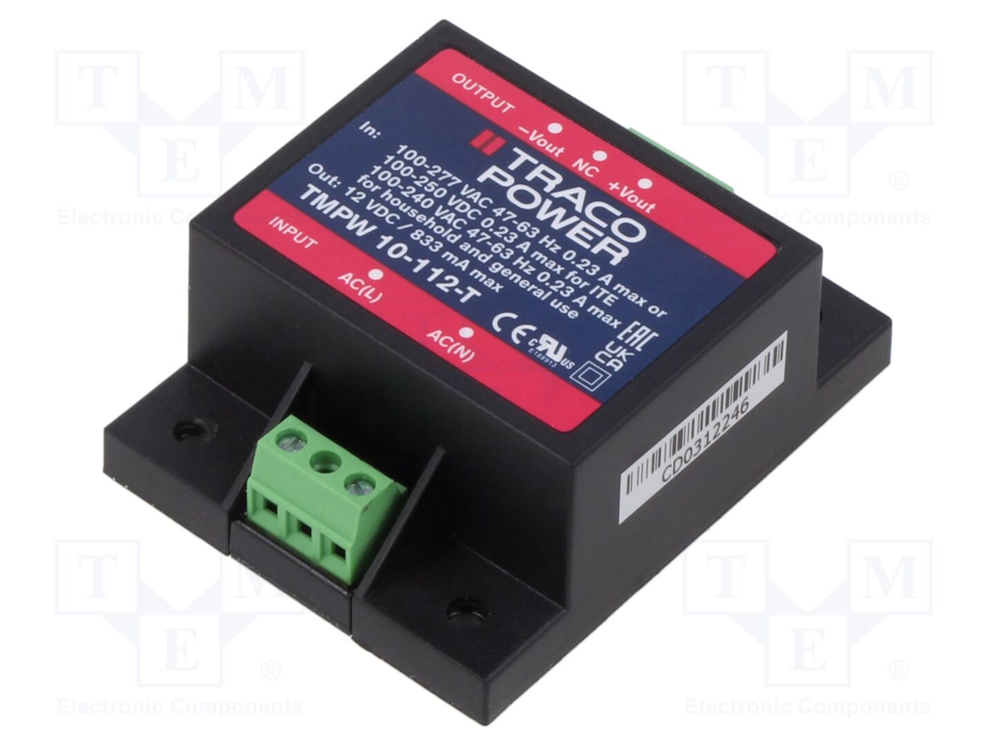 TRACO POWER TMPW10-112-T Sisäänrakennettu kytkentävirtalähde 10W 12VDC