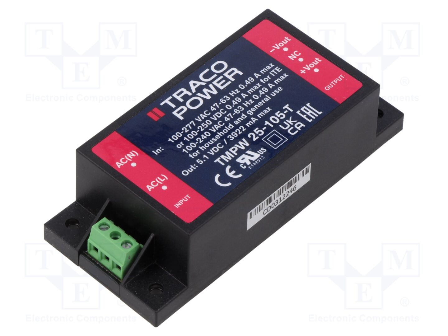 TRACO POWER TMPW25-105-T Sisäänrakennettu kytkentävirtalähde 20W 5.1VDC