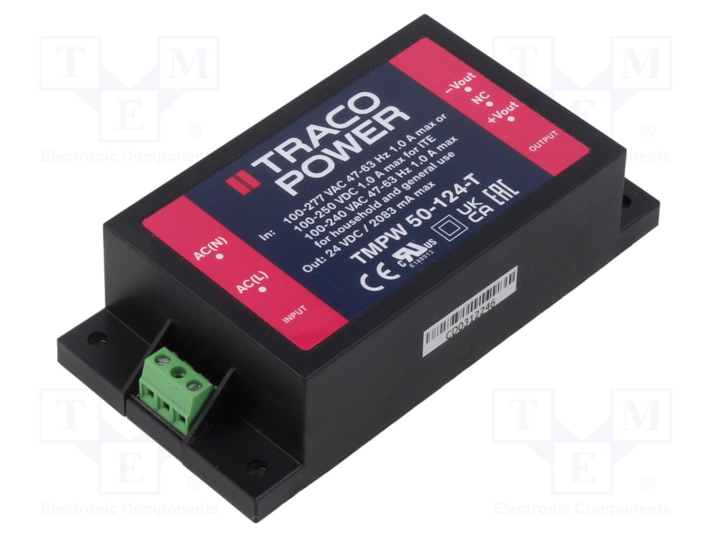 TRACO POWER TMPW50-124-T Sisäänrakennettu kytkentävirtalähde 50W 24VDC