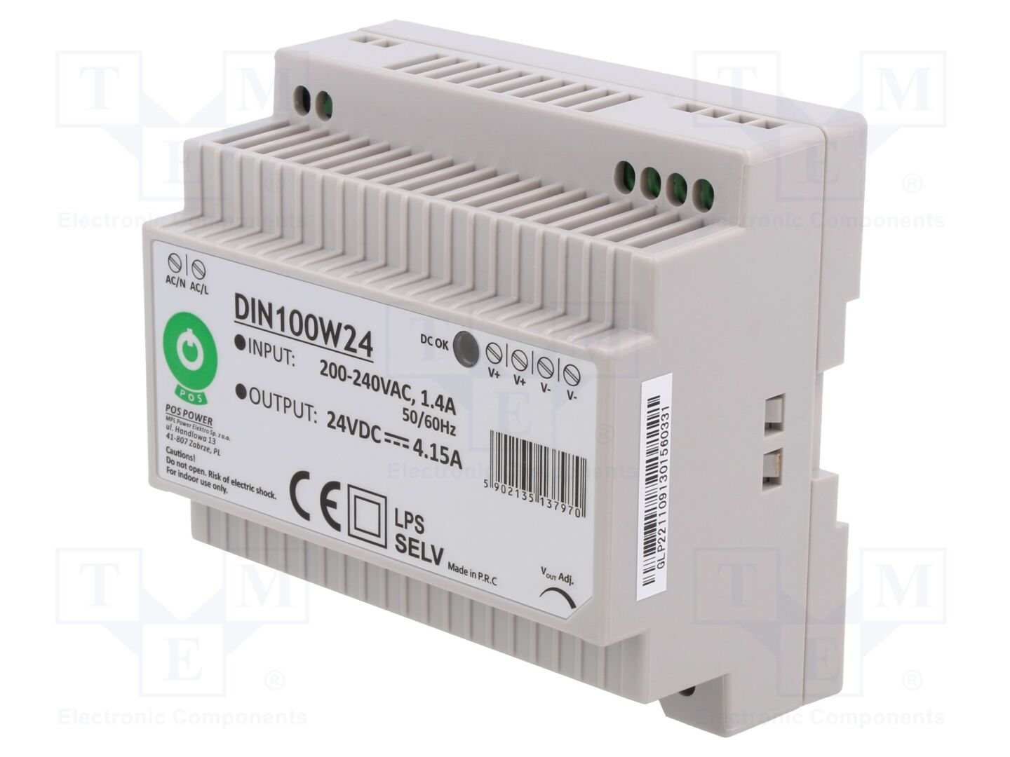 POS POS-DIN100W24 DIN-kiskoon asennettava kytkentävirtalähde 100W 24VDC