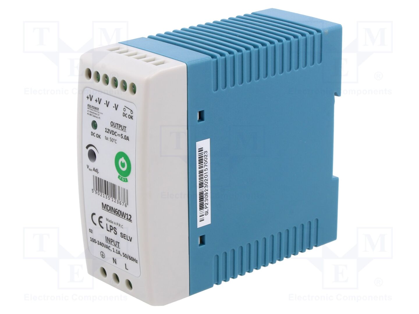 POS MDIN60W12 DIN-kiskoon kiinnitettävä kytkentäsähkölaite 60W 12VDC
