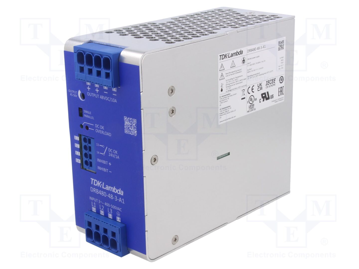 TDK-LAMBDA DRB480-48-3-A1 DIN-kiskoon asennettava kytkentävirtalähde 480W 48VDC