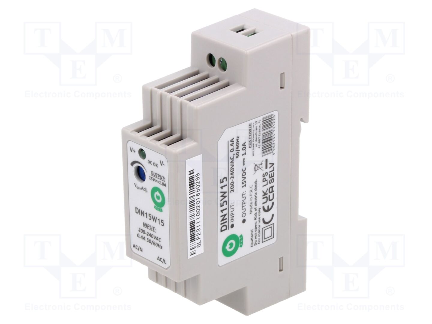 POS POS-DIN15W15 DIN-kiskoon asennettava kytkentäsähkölaite 15W 15VDC