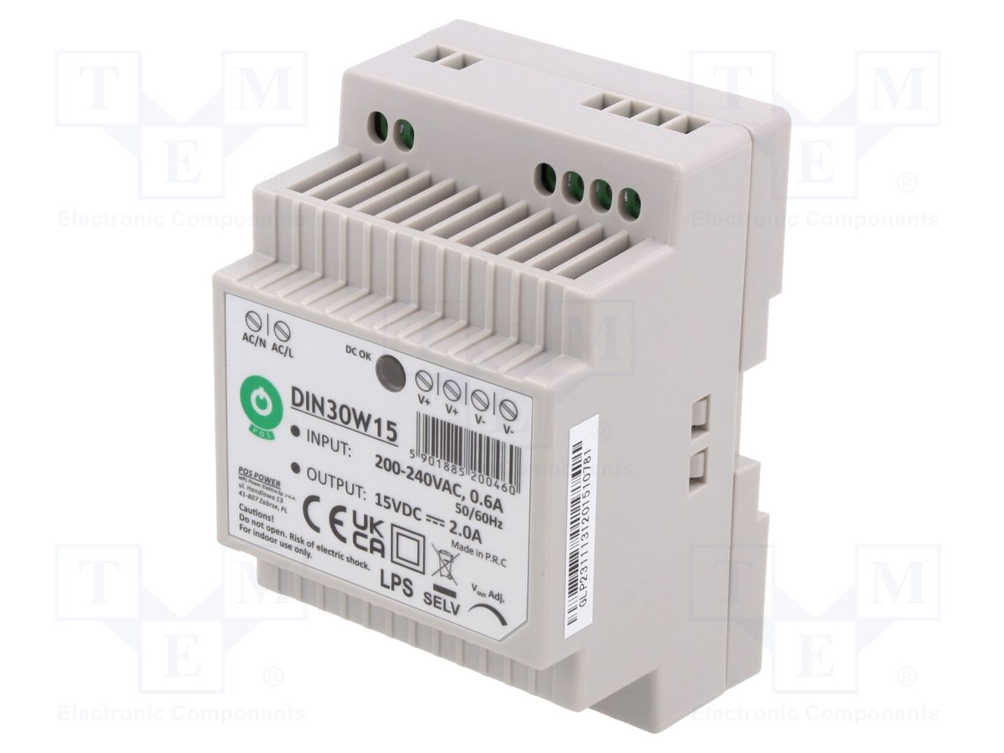 POS POS-DIN30W15 DIN-kiskoon asennettava kytkentäsähkönsyöttö 30W 15VDC