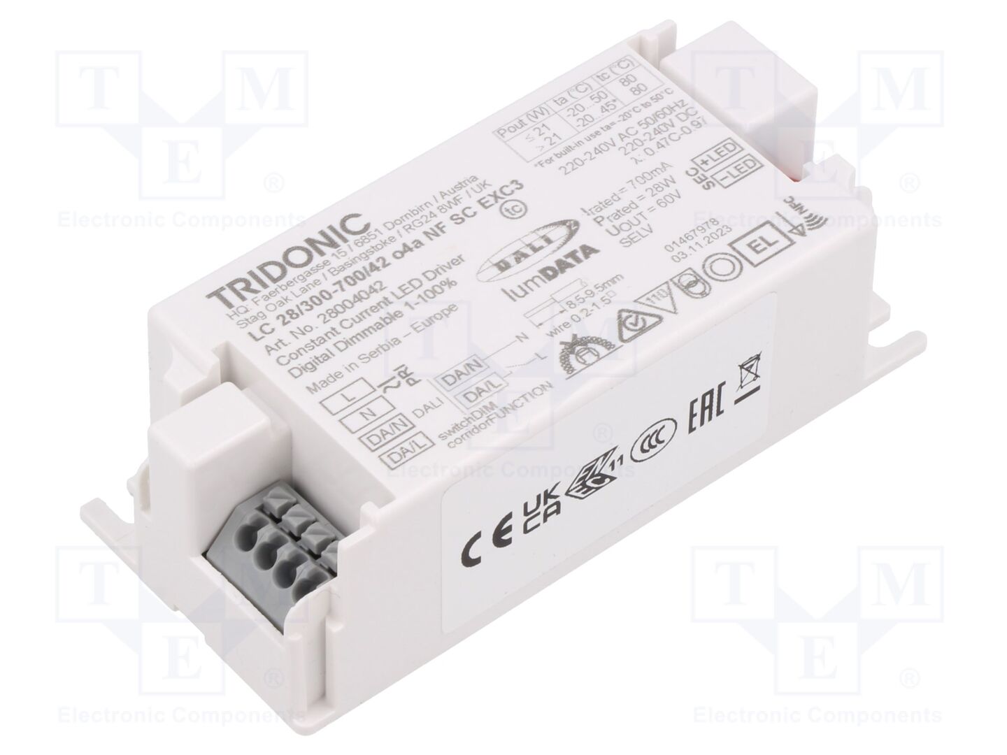 TRIDONIC LC 28/300-700/42 O4A NF SC EXC3 LED-virtalähde DALI 2