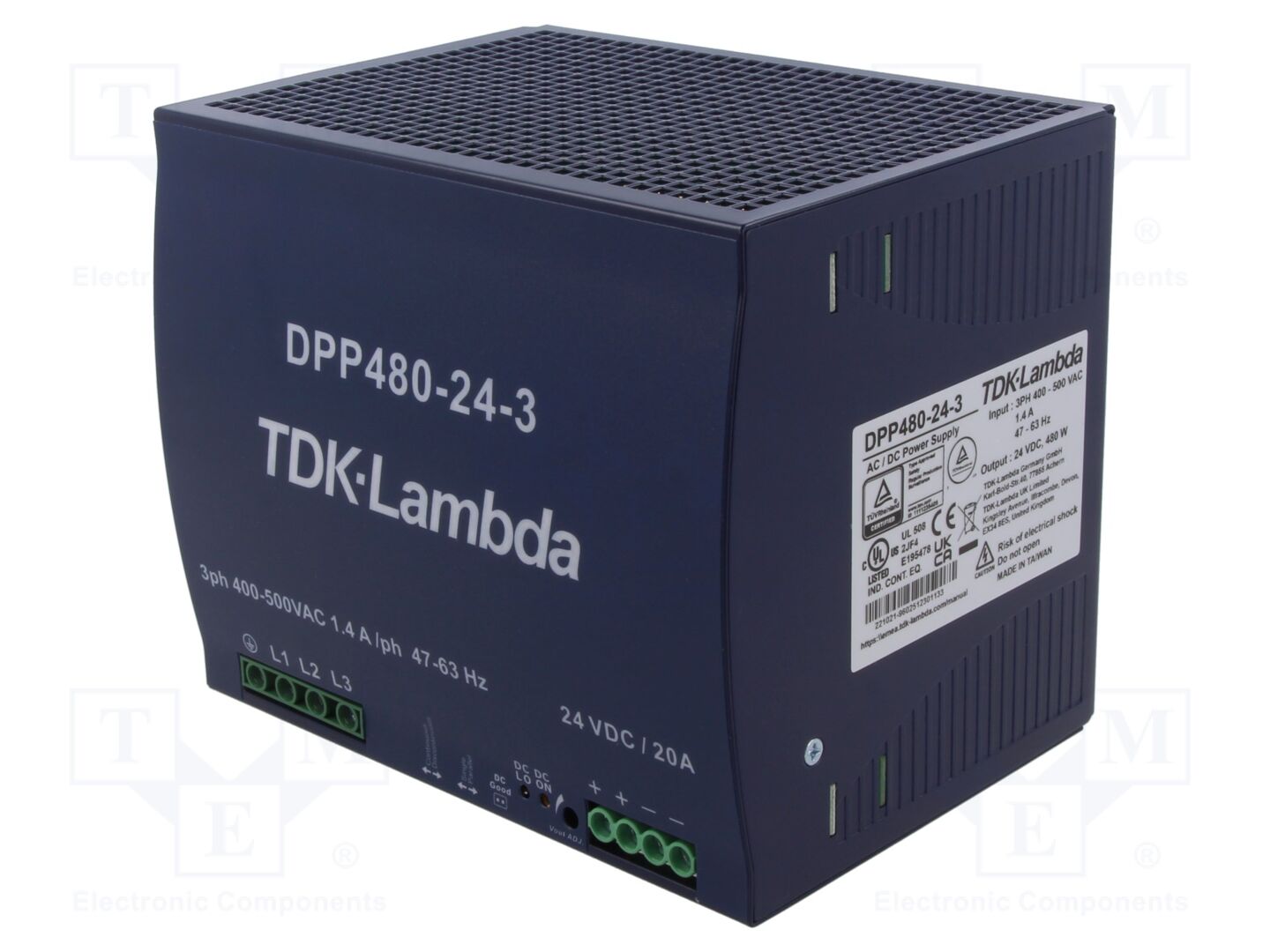 TDK-LAMBDA DPP480-24-3 DIN-kiskoon asennettava kytkentävirtalähde 480W 24VDC