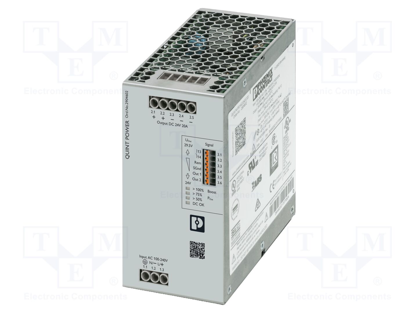 PHOENIX CONTACT QUINT4/1AC/24DC/20 DIN-kiskoon asennettava kytkentävirtalähde 480W 24VDC 20A