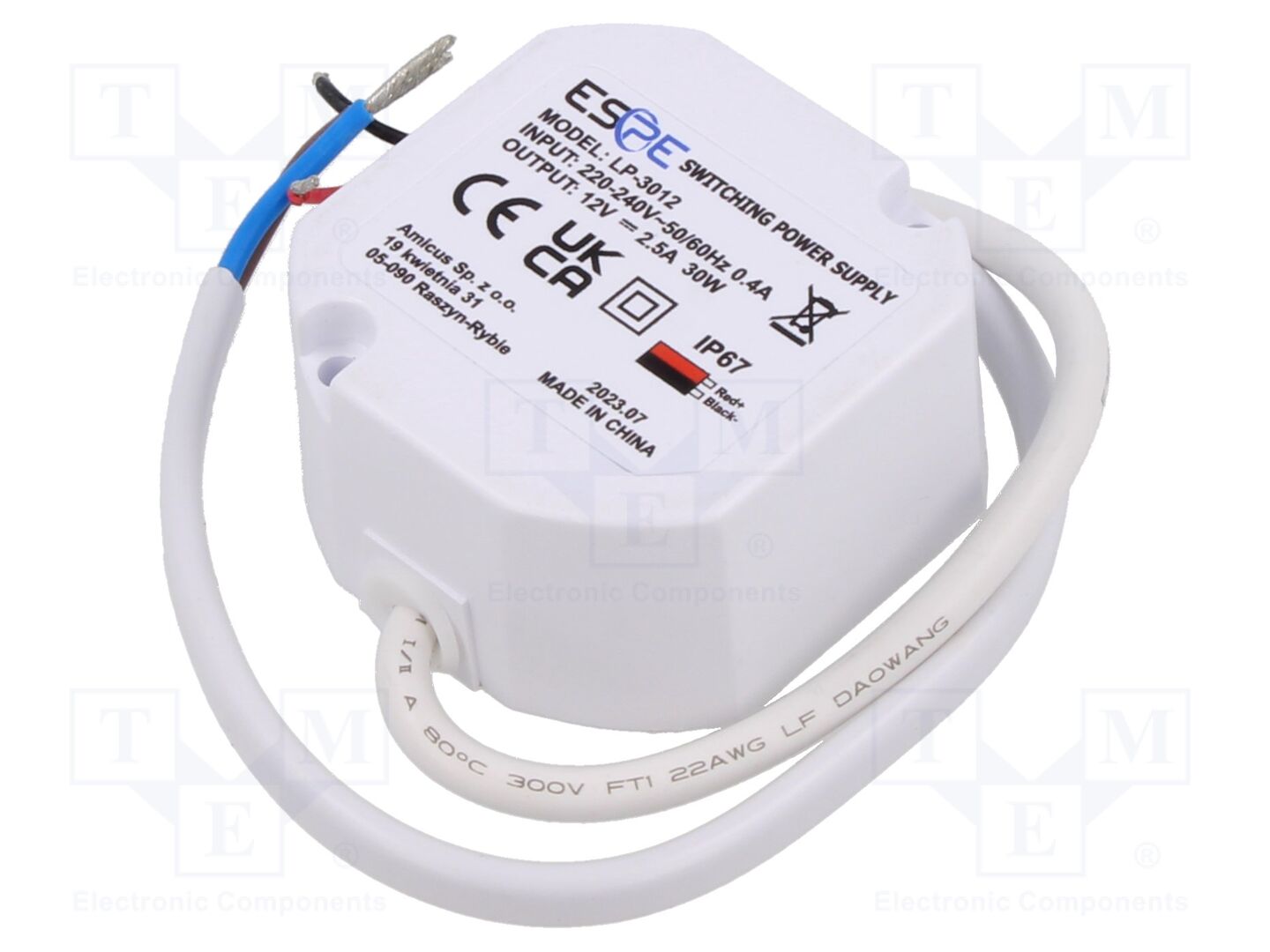 ESPE LP-3012 LED-virtalähde 30W 12VDC 2.5A IP67