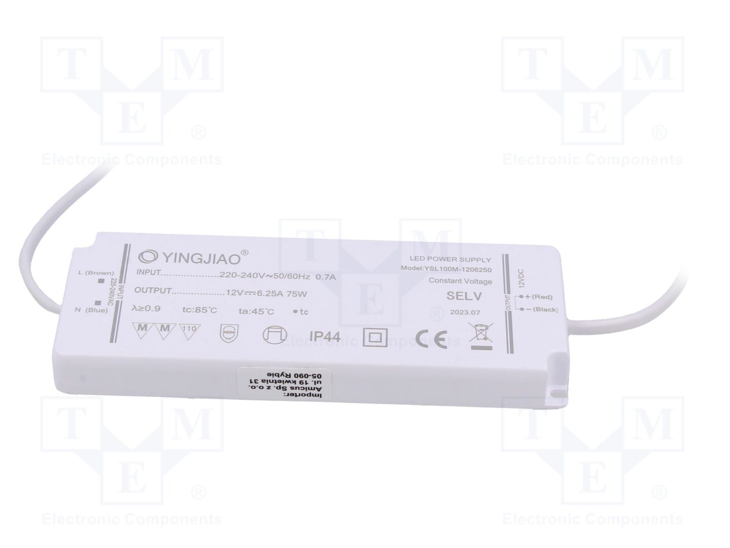 YINGJIAO YSL100M-75-12 LED-virtalähde 75W 12VDC 6.25A