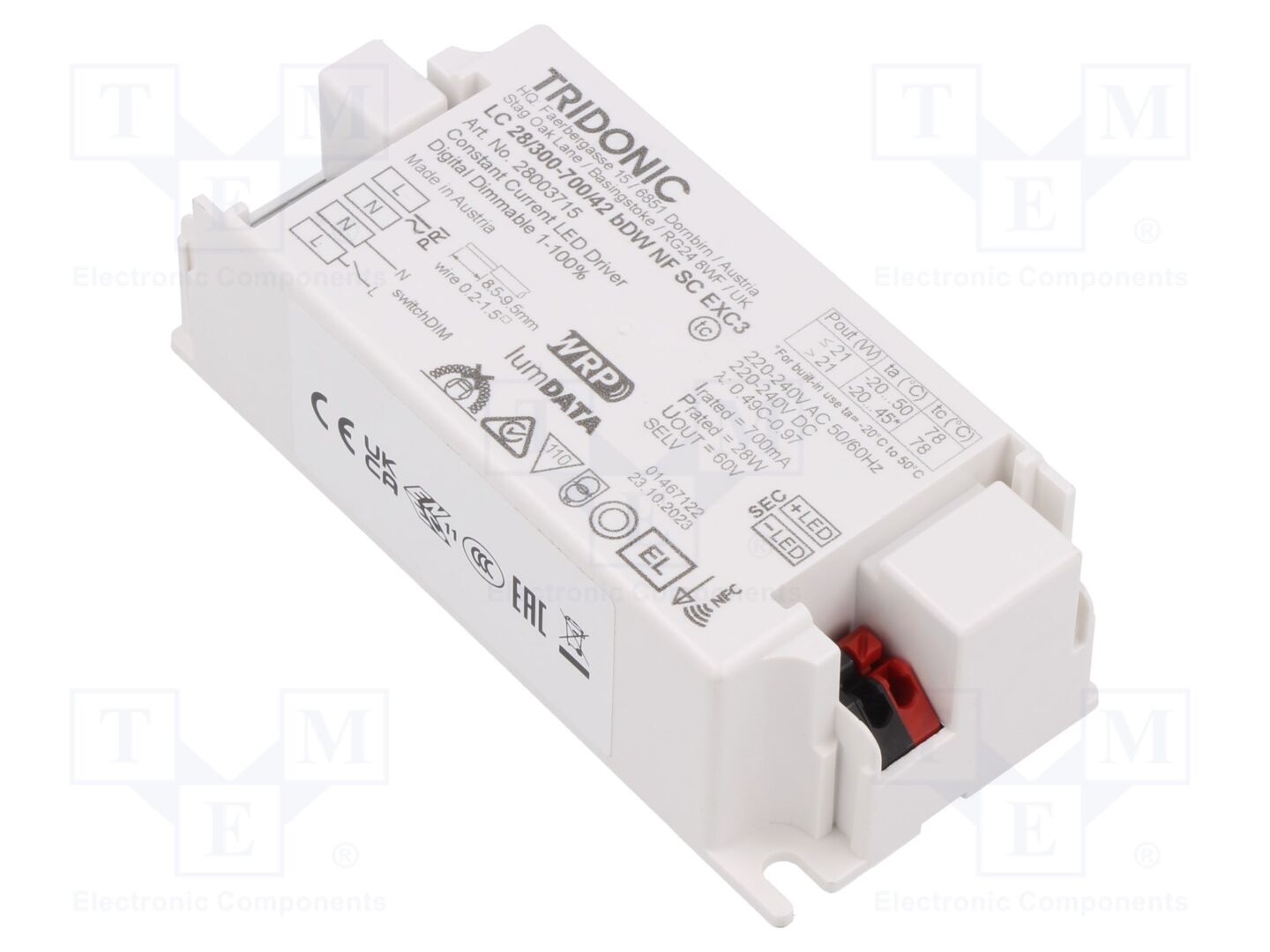 TRIDONIC LC 28/300-700/42 BDW NF SC EXC3 LED-virtalähde 28W 7,5-42VDC