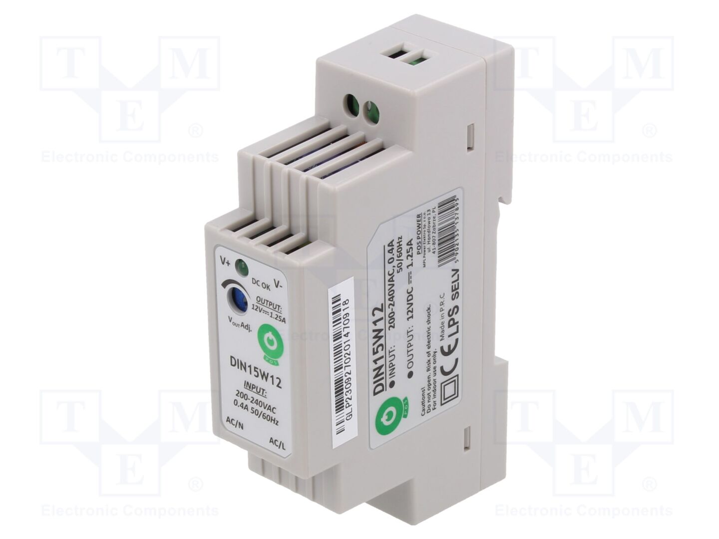 POS POS-DIN15W12 DIN-kiskoon asennettava kytkentävirtalähde 15W 12VDC