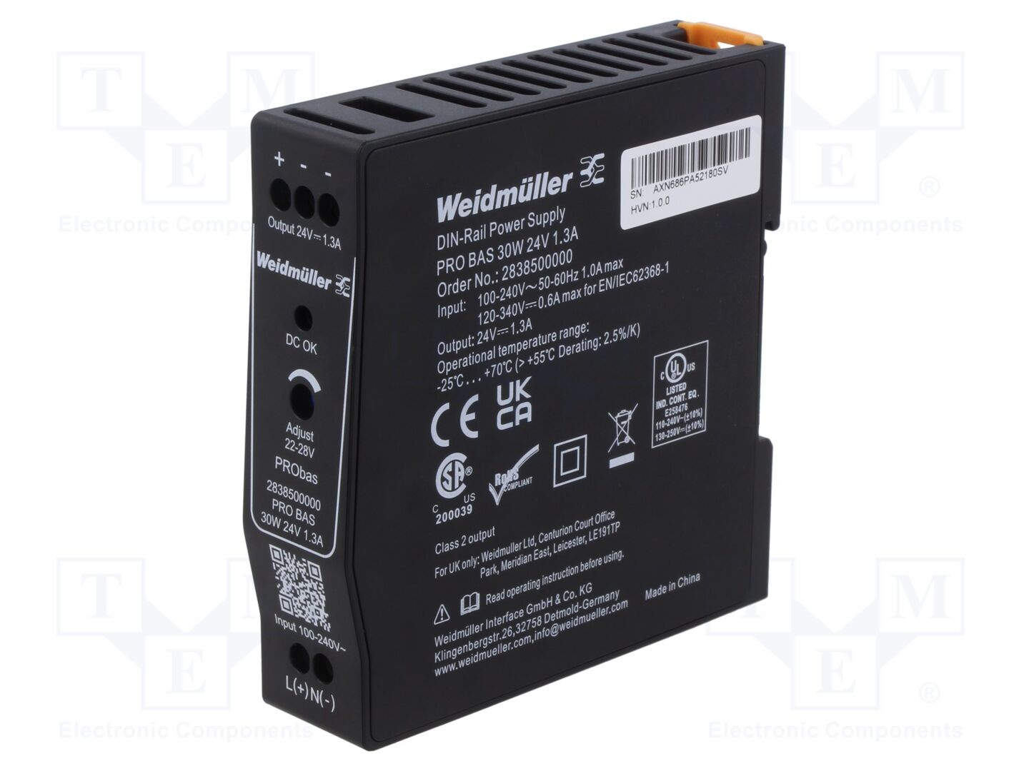 WEIDMÜLLER PROBAS-30W4V1.3A DIN-kiskoon asennettava kytkentävirtalähde 30W 24VDC