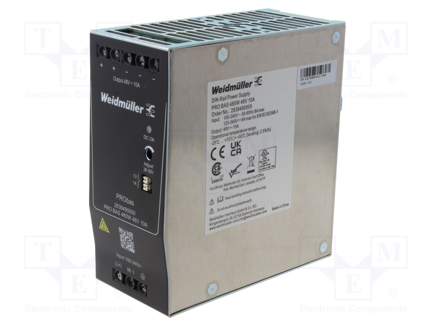 WEIDMÜLLER PROBAS-480W48V10A DIN-kiskokiinnitteinen kytkentävirtalähde 480W 48VDC 10A
