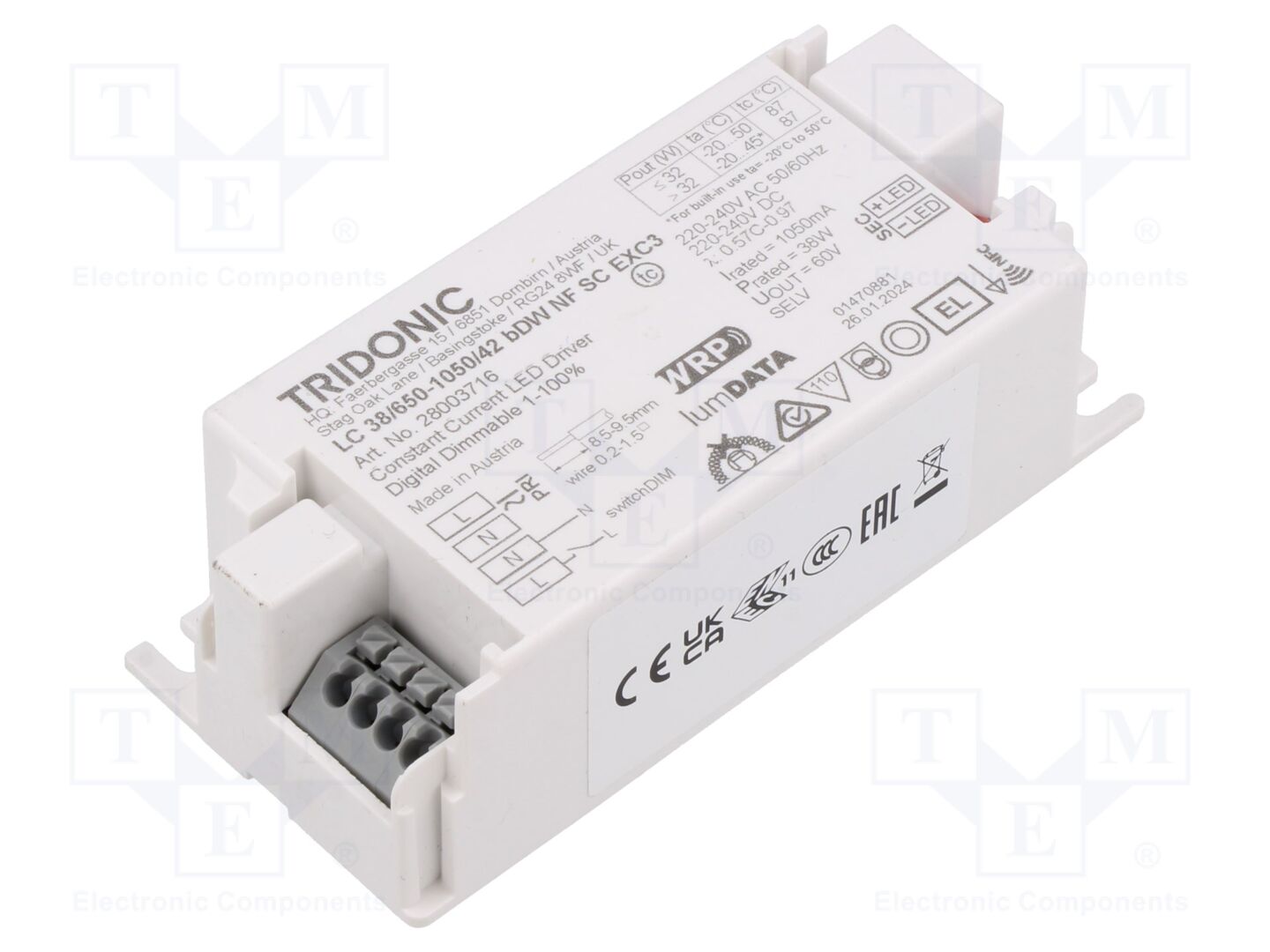 TRIDONIC LC 38/650-1050/42 BDW NF SC EXC3 LED-virtalähde 36W