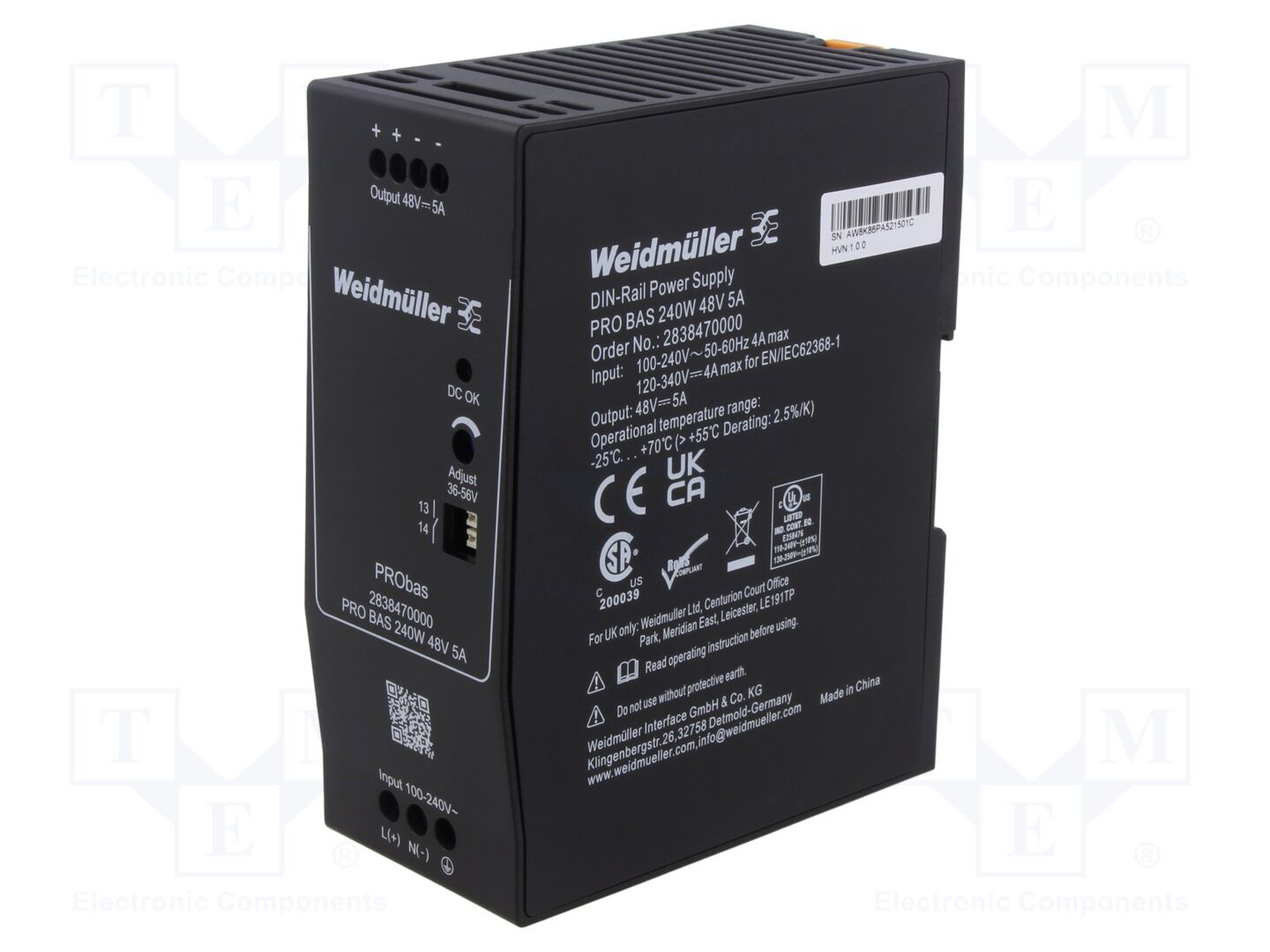 WEIDMÜLLER PROBAS-240W48V5A DIN-kiskoon asennettava kytkentävirtalähde 240W 48VDC 5A