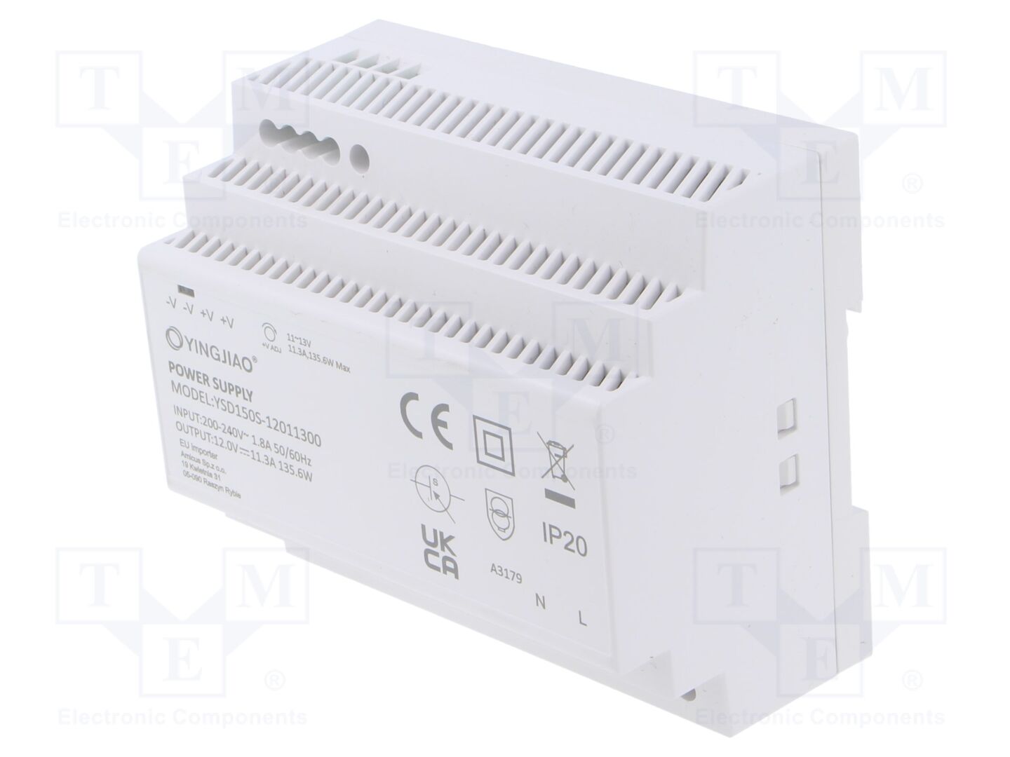 YINGJIAO YSD150S-150-12 DIN-kiskoon asennettava kytkentävirtalähde 12VDC 11,3A