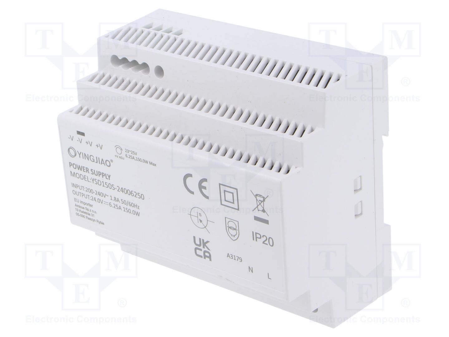 YINGJIAO YSD150S-150-24 DIN-kiskoon kiinnitettävä kytkentävirtalähde 150W 24VDC 6.25A
