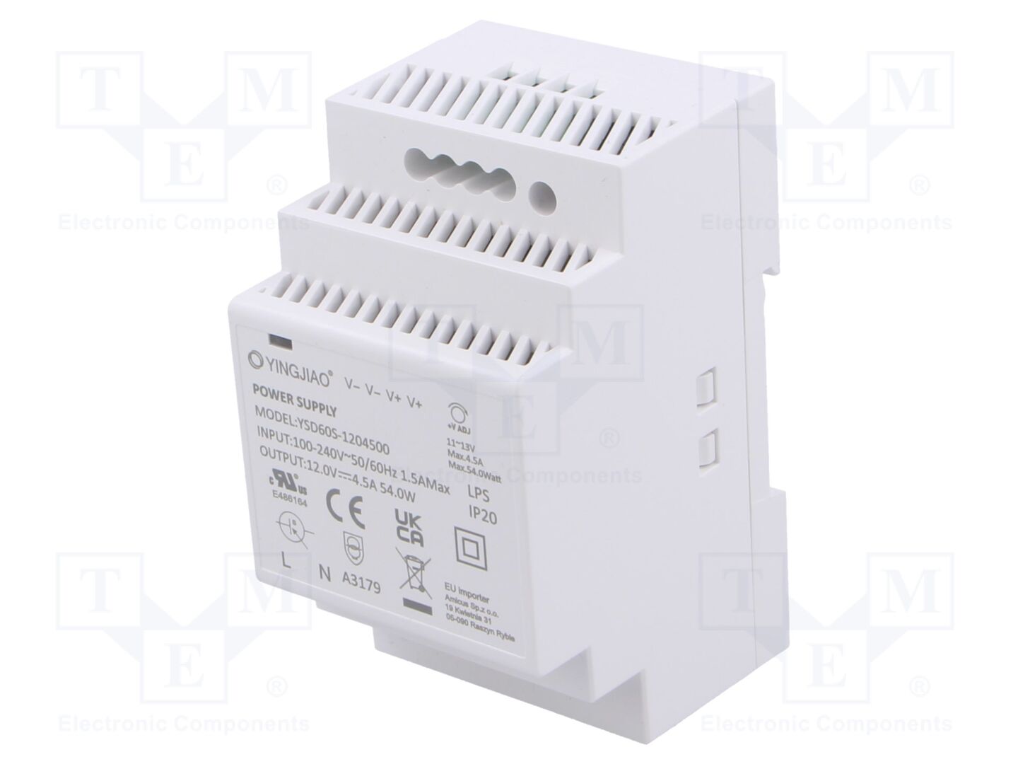 YINGJIAO YSD60S-60-12 DIN-kiskoon asennettava kytkentävirtalähde 54W 12VDC 4.5A