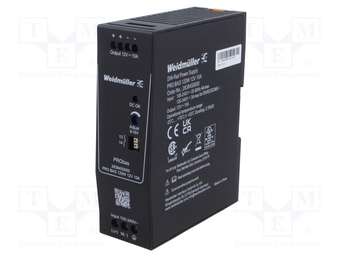WEIDMÜLLER PROBAS-120W12V10A DIN-kiskokiinnitteinen kytkentävirtalähde 120W 12VDC 10A