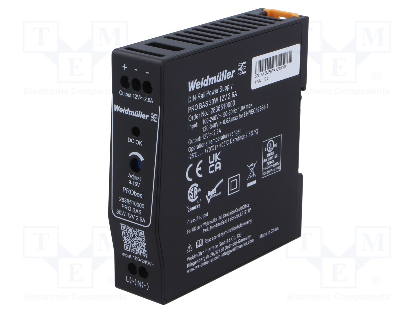 WEIDMÜLLER PROBAS-30W12V2.6A DIN-kiskoon kiinnitettävä kytkentävirtalähde 30W 12VDC