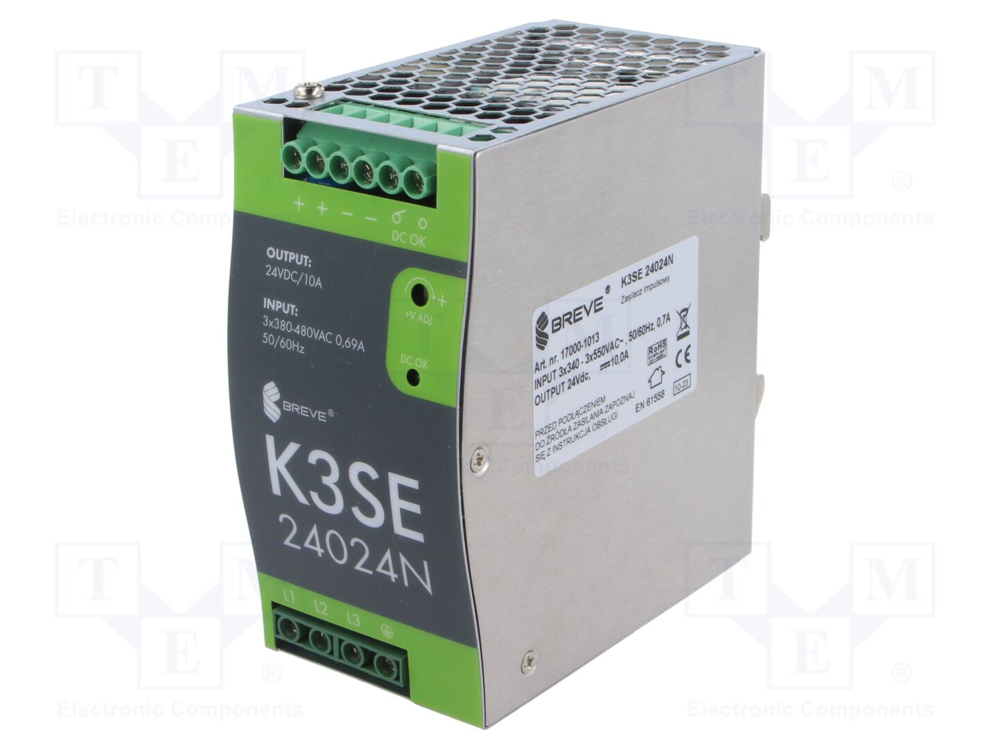 BREVE TUFVASSONS K3SE-24024 DIN-kiskoon asennettava kytkentäsähkönsyöttö 240W 24VDC 10A