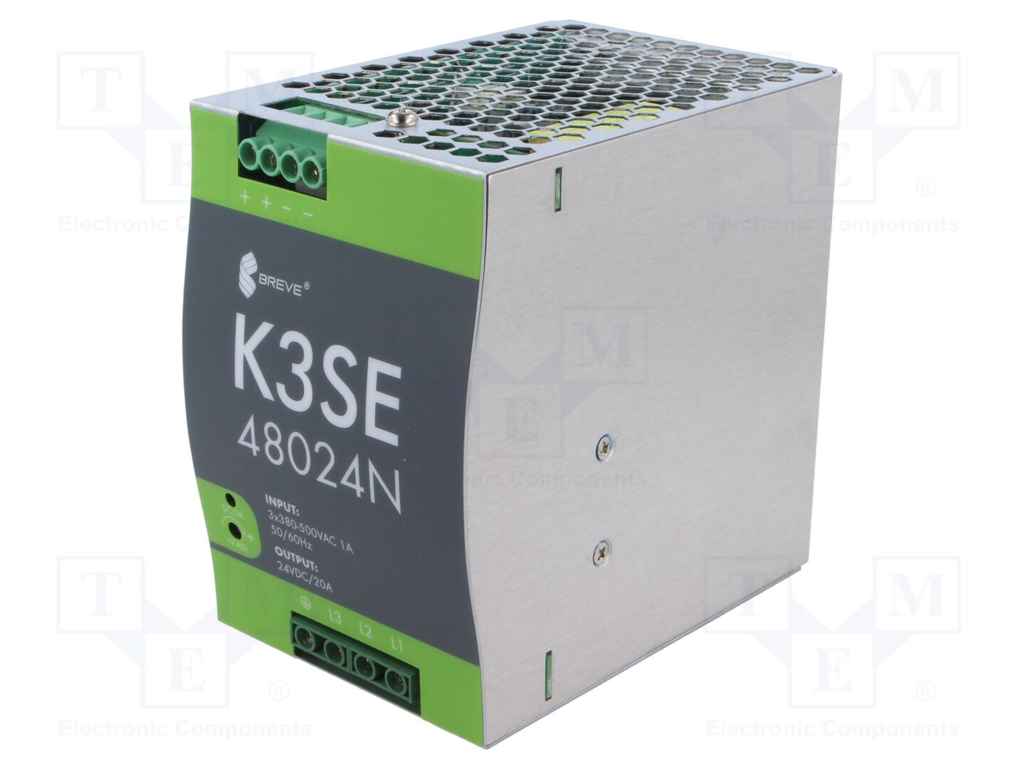 BREVE TUFVASSONS K3SE-48024 DIN-kiskokytketty kytkentäsähkönsyöttö 480W 24VDC 20A