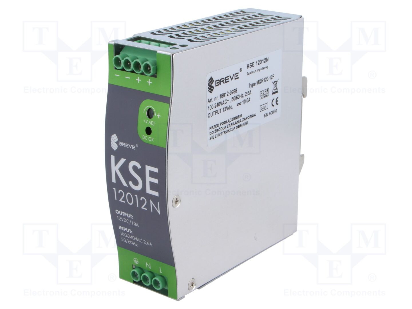 BREVE TUFVASSONS KSE-12012M DIN-kiskoon asennettava kytkentävirtalähde 120W 12VDC