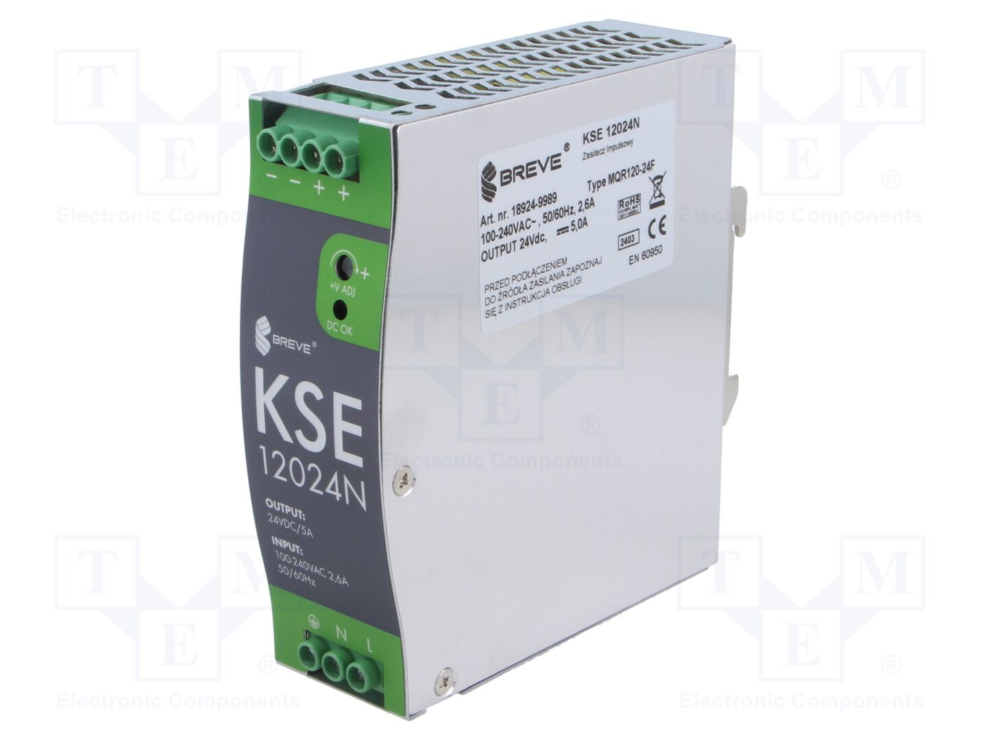 BREVE TUFVASSONS KSE-12024M DIN-kiskoon asennettava kytkentävirtalähde 120W 24VDC