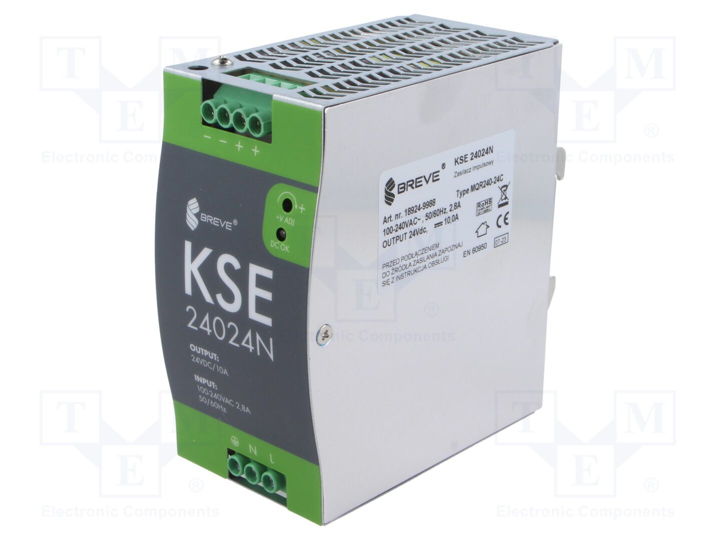 BREVE TUFVASSONS KSE-24024M DIN-kiskoon asennettava kytkentävirtalähde 240W 24VDC