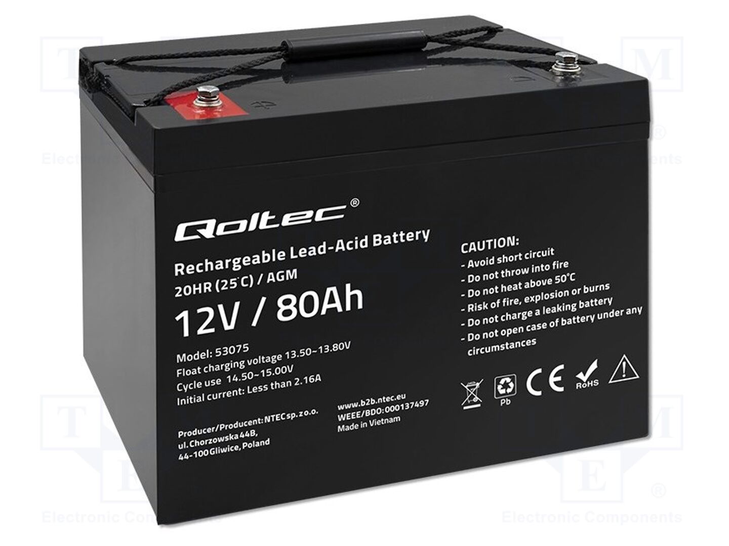 QOLTEC 53075 Lyijyakku 12V 80Ah
