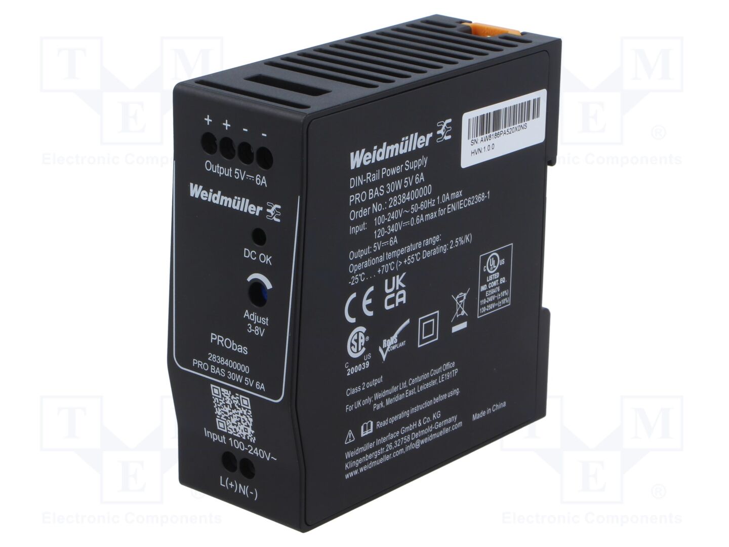 WEIDMÜLLER PROBAS-30W5V6A DIN-kiskoon asennettava kytkentävirtalähde 30W 5VDC 6A