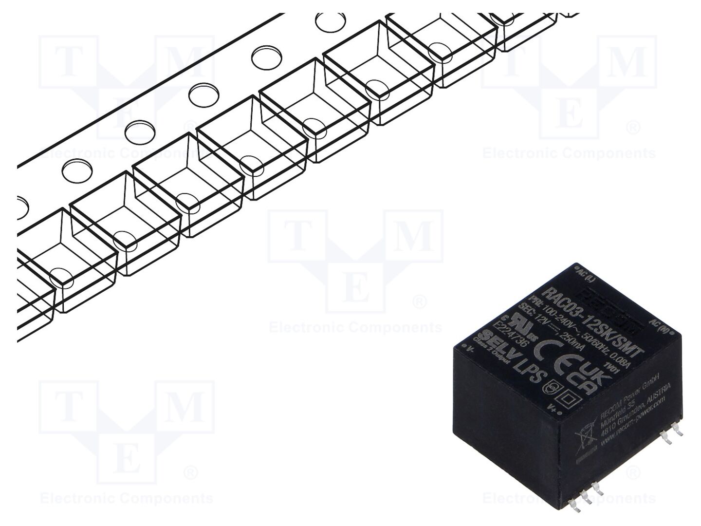 RECOM RAC03-12SK/SMT-R AC/DC-muunnin 3W, 12VDC