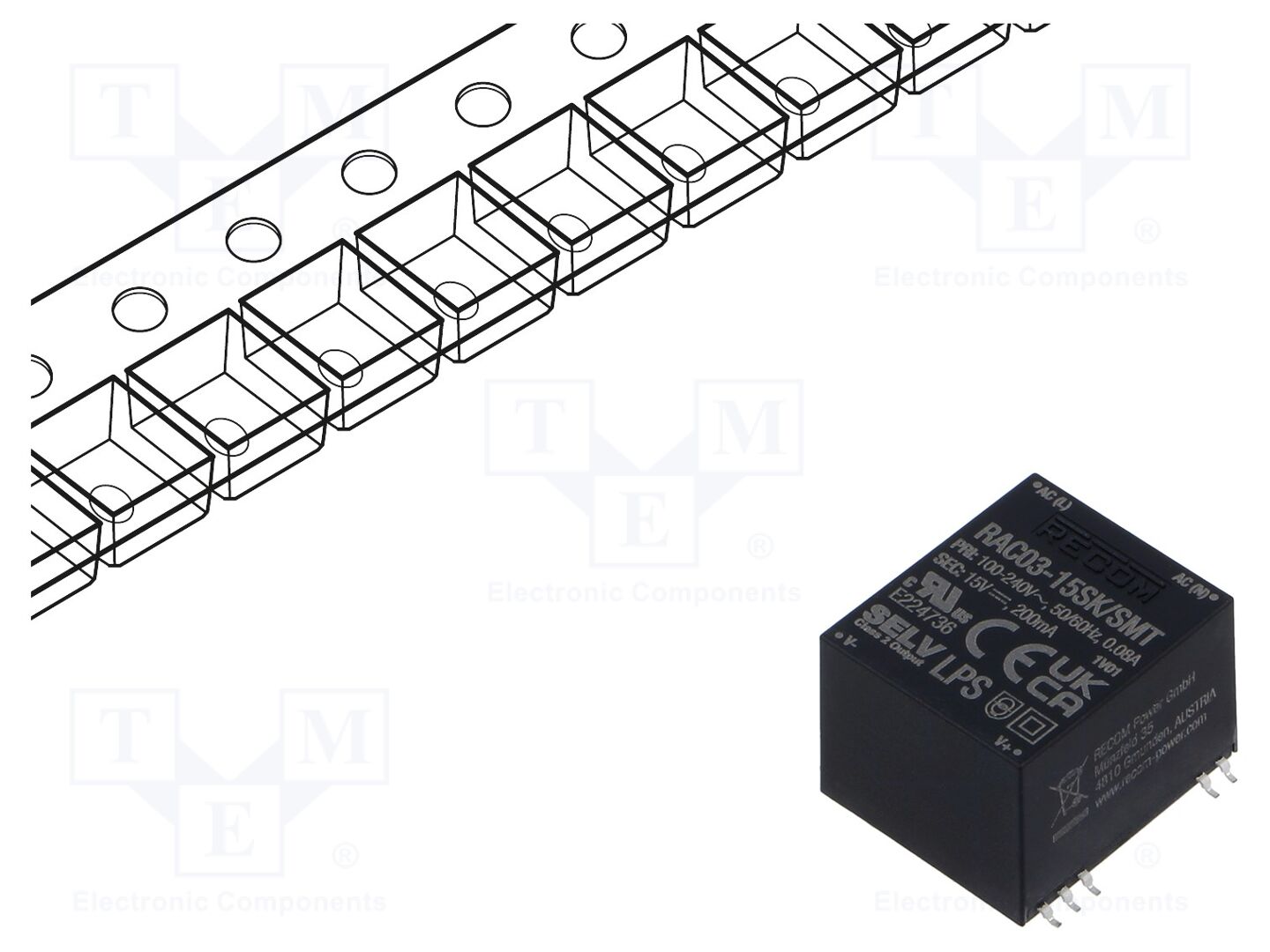 RECOM RAC03-15SK/SMT-R AC/DC-muunnin 3W